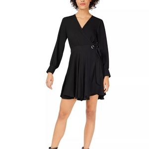 Bar III Womens Solid Wrap Dress, Black, Large